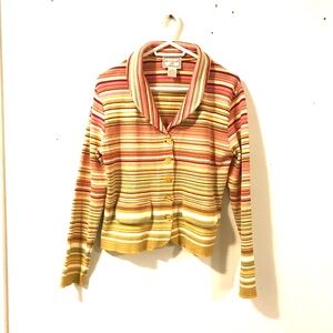 April Cornell cardigan/sweater buttons shawl collar stripes cotton women's L